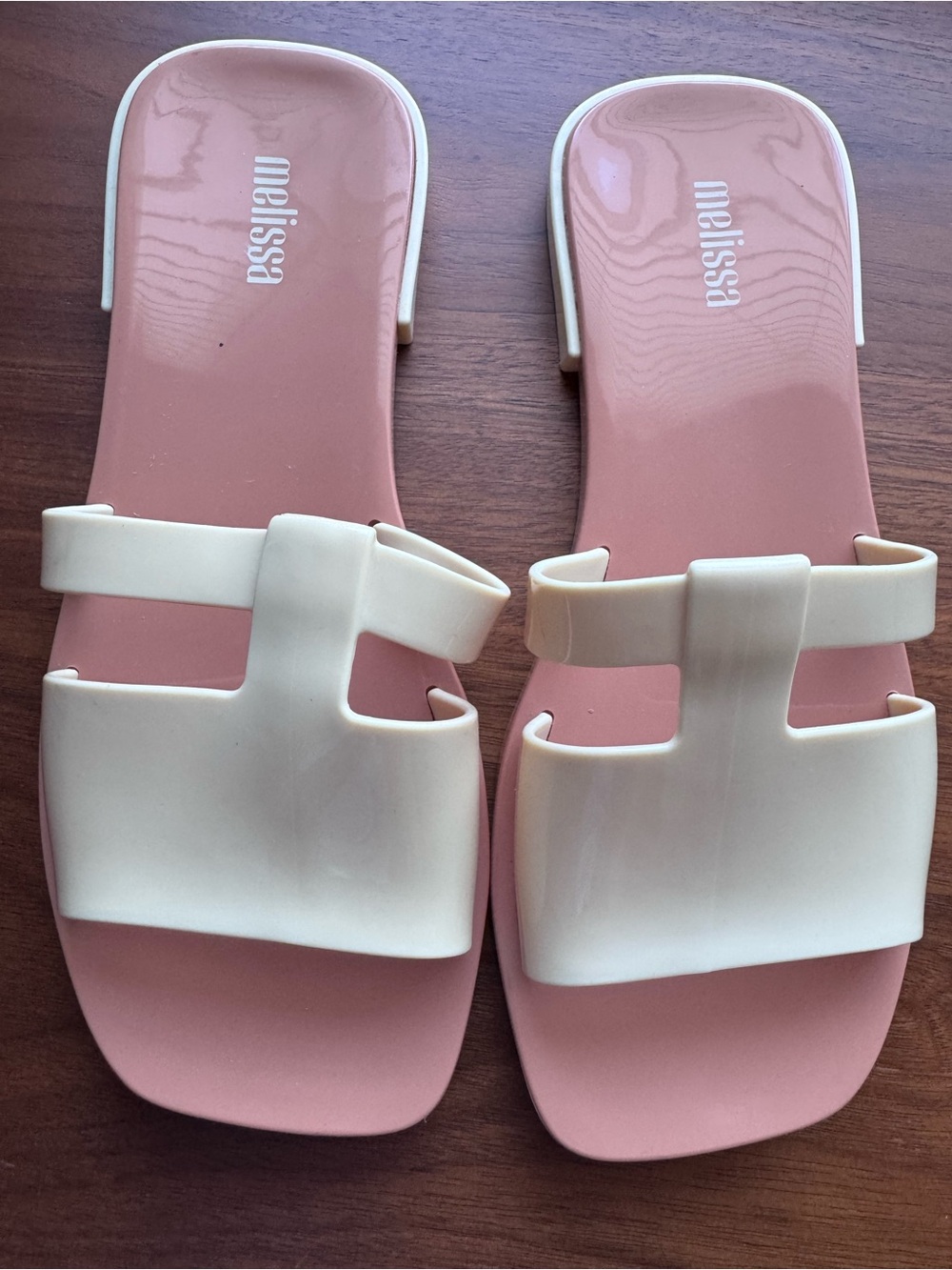 Melissa Pink Footbed with Cream Strap Slide Sandals